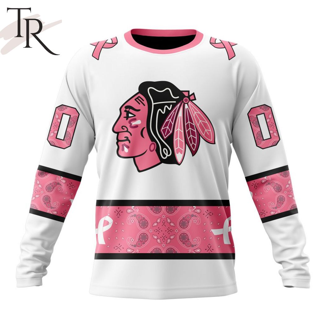 New 2025 NEW] Personalized NHL Chicago Blackhawks In Classic Style With Paisley! IN OCTOBER WE WEAR PINK BREAST CANCER Custom Hoodie - Image 6